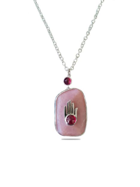 Hamsa Pembe opal kolye resmi